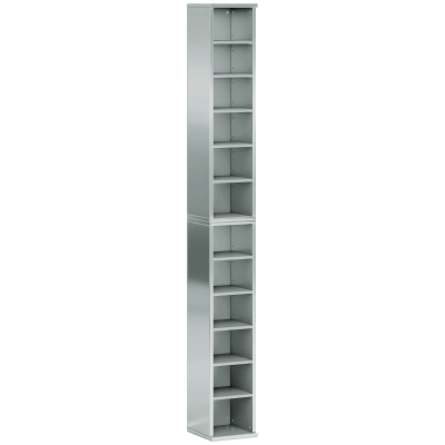 HOMCOM Set of 2 CD Media Display Shelf Unit Tower Rack with Adjustable Shelves, High Gloss Grey