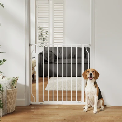 PawHut Extra Wide Dog Gate with Door for Stairs White