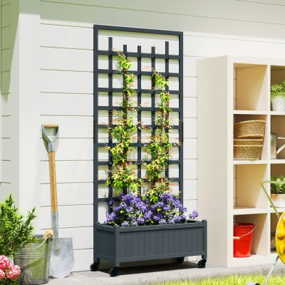 Outsunny Wooden Trellis Planter Raised Bed with Wheels Grey