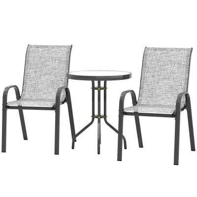 Outsunny Set Bistro 3P Acier Verre Gris Patio Jardin Empilable