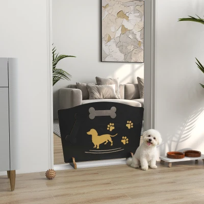 PawHut Wooden Dog Barrier with Support Feet Black 75x51cm