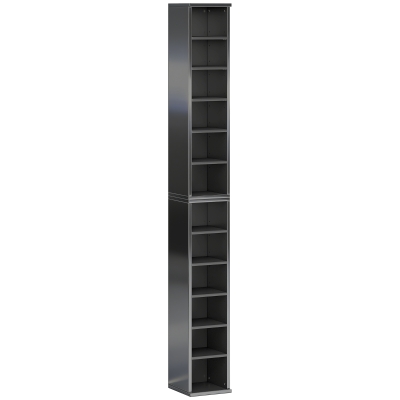 HOMCOM Set of 2 CD Media Display Shelf Unit Tower Rack with Adjustable Shelves, High Gloss Black