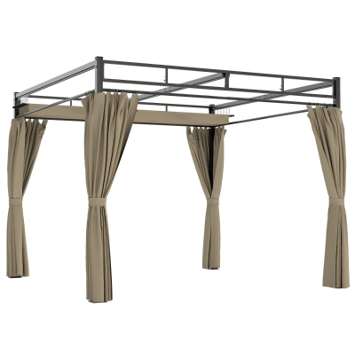 Outsunny Pergola Retractable Roof UPF30+ Metal Khaki 3x3m