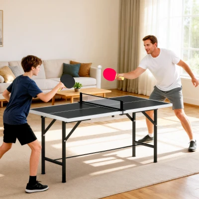 SPORTNOW Mini Mesa de Ping Pong Dobrável 152x76 cm para Exterior com Rede 2 Raquetes e 3 Bolas Fácil de Transportar Preto