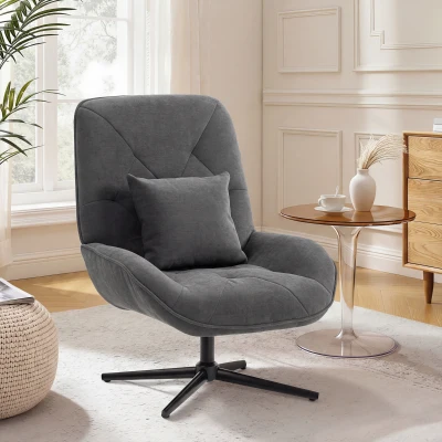 HOMCOM Fauteuil Pivotant Chenille Gris Foncé avec Dossier Haut
