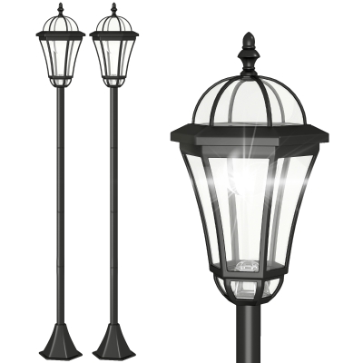 Outsunny 2 PCS LED Garden Lights Lamp Post Solar Powered Lantern Patio Pathway Walkway Outdoor Water-Resist Auto Switch 6 Hours Black