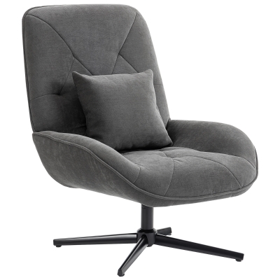 HOMCOM Fauteuil Pivotant Chenille Gris Foncé avec Dossier Haut