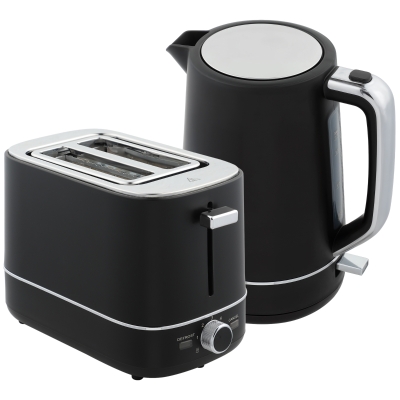 HOMCOM Set aus 1,7 L Wasserkocher und Toaster mit 6 Bräunungsstufen, Schwarz/Stahl