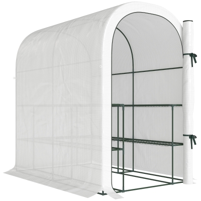 Outsunny Garden Greenhouse with 2-Tier Shelves and Roll-Up Door, Steel & PE, 123x187x189 cm, White