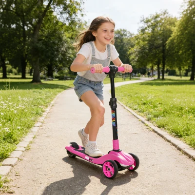 AIYAPLAY Foldable Electric Scooter 3-Wheel Kids Pink