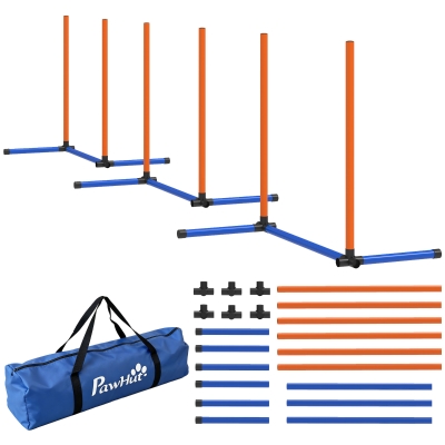 PawHut Agility Set Hunde 3-teiliges Agility Ausrüstung mit Slalomstangen Tragetasche Trainingsset für alle Hundegrößen Orange