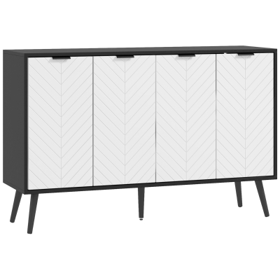 HOMCOM Sideboard mit 4 Türen Sideboard Wohnzimmer Einlegeböden höhenverstellbar Holzfüße für Küche Weiß und Schwarz 120x35x77,4 cm