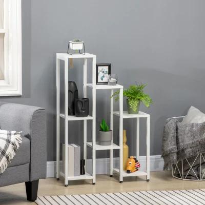 Outsunny Suport pentru flori, suport plante, 7 niveluri, pentru interior și exterior, oțel, alb, 65 x 23 x 94,5cm