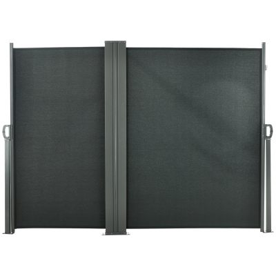 Panou lateral dublu de confidențialitate, paravan retractabil, 6L x 1,80H m, poliester anti-UV, gri