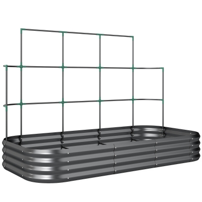 Outsunny Raised bed with trellis, metal planter with protective edge gloves 220 x 110 x 150 cm, Dark gray