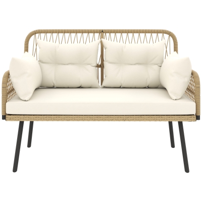 Outsunny Canapea de grădină cu perne Canapea 2 locuri Outdoor Balcon Canapea din ratan Polyrattan 115 x 61 x 82 cm Lemn natural