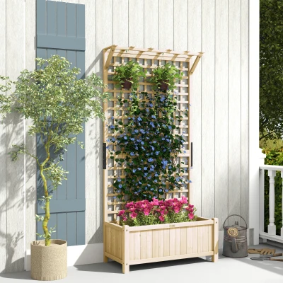 Outsunny Wood Planter with Trellis for Climbing Plants Natural