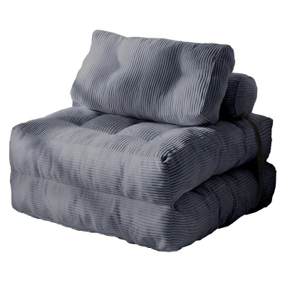 3-In-1 Convertible Corduroy Sofa Bed with Anti-Shift Buckle Straps, Dark Grey