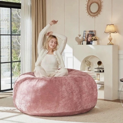4-Foot Medium Bean Bag Sofa Chair with Eco‑Friendly Bead Filling, Pink