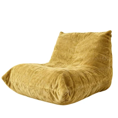 Chenille Bean Bag Lazy Sofa with High-Rebound Sponge, Yellow