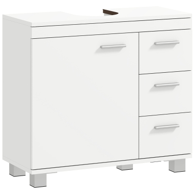 HOMCOM Dulap sub lavoar, 2 rafturi, 3 sertare, structură MDF, Alb