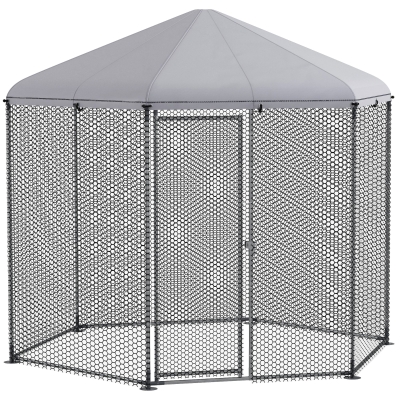 PawHut Țarc pentru găini exterior 5 m² parc cu plasă dim. 2,8L x 2,45l x 2,46H - spațiu acoperit - 5/8 găini