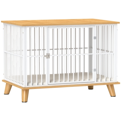 PawHut Cușcă pentru câini cu ușă cu închidere, pernă detașabilă, bună ventilație, oțel, 86x60x70 cm, Alb+Gri