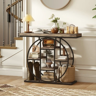 HOMCOM Industrial Console Table with Storage Rustic Brown