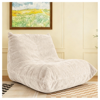 Soft Bean Bag Lazy Sofa with Ergonomic Full-Body Support, White