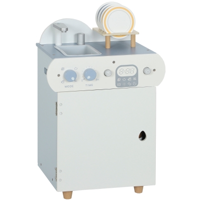 AIYAPLAY Set bucătărie cu chiuvetă, mașină de spălat vase din lemn pentru copii, 32 piese accesorii, MDF, pentru copii de la 3 ani, albastru deschis