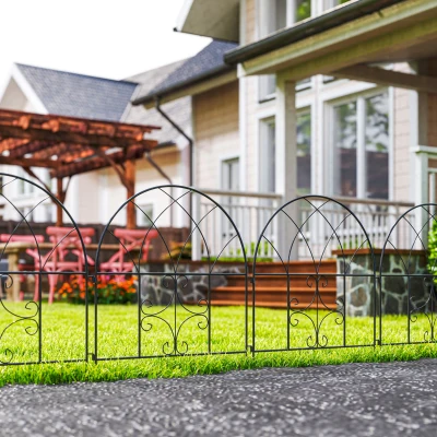 Outsunny Gard de grădină Gard Oțel 300 cm x 70 cm înălțime Gard decorativ din grilaj Set elemente de gard Negru