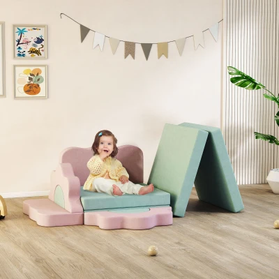 AIYAPLAY Set de 12 piese blocuri din spumă pentru cățărat, construit, târâre, saltele de joacă pentru interior cu husă din cord, Verde+Roz