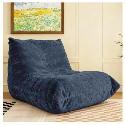Modern Bean Bag Lazy Sofa with High-Rebound Sponge, Blue