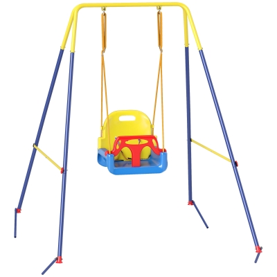 AIYAPLAY 3 in 1 Toddler Swing Set, Folding Child Swing Set with Seat Belt, Adjustable Seat for Outdoor Indoor, Blue