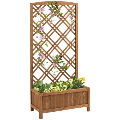 Outsunny jardinieră înălțată suport flori grădină cu grilaj din lemn galben 60 x 30 x 122,5 cm