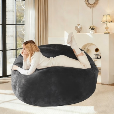 5-Foot Bean Bag Sofa Chair with Eco-Friendly Bead Filling, Dark Gray