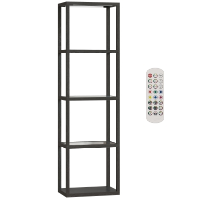 HOMCOM Lampă de podea RGB cu rafturi din sticlă, lampă LED cu 4 niveluri cu telecomandă, sincronizare muzicală, negru