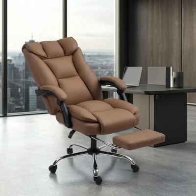 HOMCOM Reclining Faux Leather Swivel Office Chair - Brown