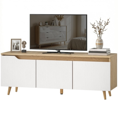 HOMCOM Meuble TV 120cm Chêne/Blanc pour Télé jusqu'à 55"