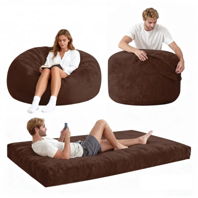 2-In-1 Convertible Bean Bag Chair Bed with Removable Machine-Washable Cover, Brown