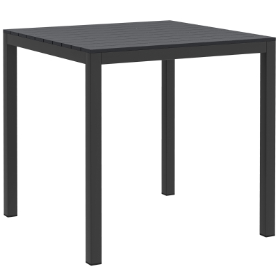 Outsunny Masă de grădină din aluminiu 73x73 cm, rezistentă la intemperii, masă bufet cu aspect de lemn, masă de camping pentru 4 persoane, Negru