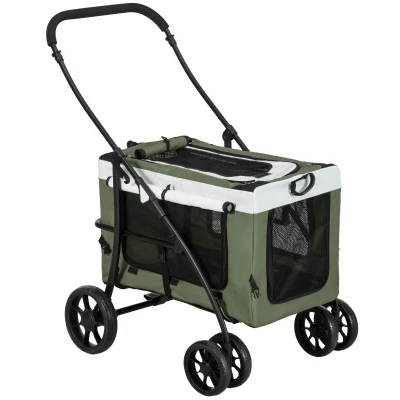PawHut Cărucior pentru câini Cărucior pentru animale Cărucior pentru câini, pliabil, coș detașabil, 81 x 58 x 97,5 cm, Negru+Verde închis+Alb
