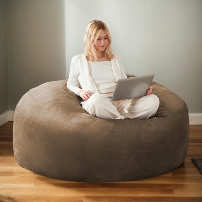 4-Foot Medium Bean Bag Sofa Chair with Eco‑Friendly Bead Filling, Coffee