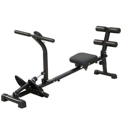 SPORTNOW Aparat de vâslit, aparat pentru sit-up, reglabil în 12 trepte, aparat cardio 2-în-1, afișaj LCD, oțel, plastic, negru