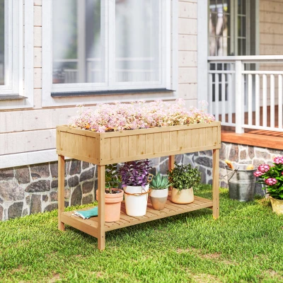 Outsunny Wooden Planters Rectangular 8 Compartment Oak