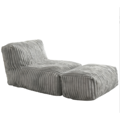 Modular Bean Bag Sofa with Ottoman and Removable Machine-Washable Cover, Light Gray