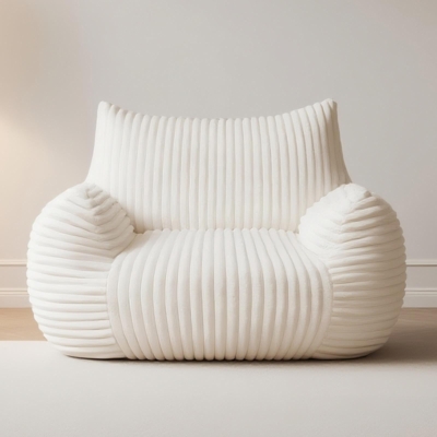 Ultra-Soft Fur Bean Bag Chair with High-Density Shredded Foam, White
