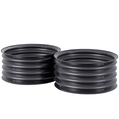 Outsunny Set de 2 containere de plantare galvanizate, Ø60 x 30H cm, ghivece cu fund deschis pentru diferite plante, Gri închis