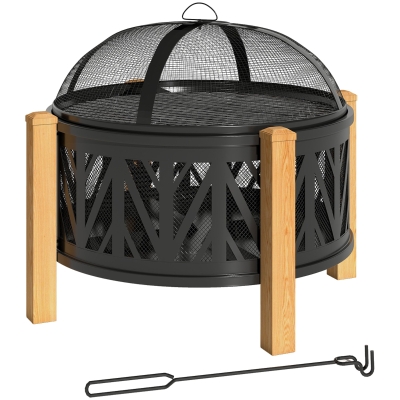 Outsunny Cuva pentru foc 2-in-1 Ø75 x 58 cm Vatră cu protecție la scântei Cârlig de întreținere Grătar Negru