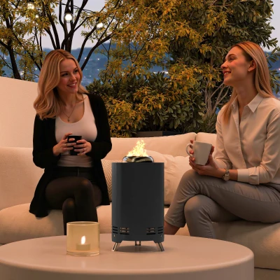 Outsunny Vatră de foc Ø16x25cm din oțel inoxidabil cu cârlig, fără fum, Gri